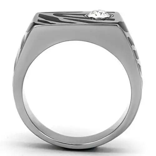 TK1054 - High polished (no plating) Stainless Steel Ring with Top Grade Crystal in Clear - Alamode - Flyclothing LLC