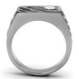 TK1054 - High polished (no plating) Stainless Steel Ring with Top Grade Crystal  in Clear - Alamode