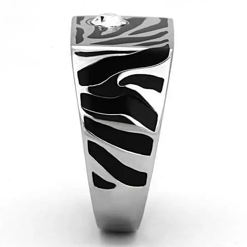 TK1054 - High polished (no plating) Stainless Steel Ring with Top Grade Crystal in Clear - Alamode - Flyclothing LLC