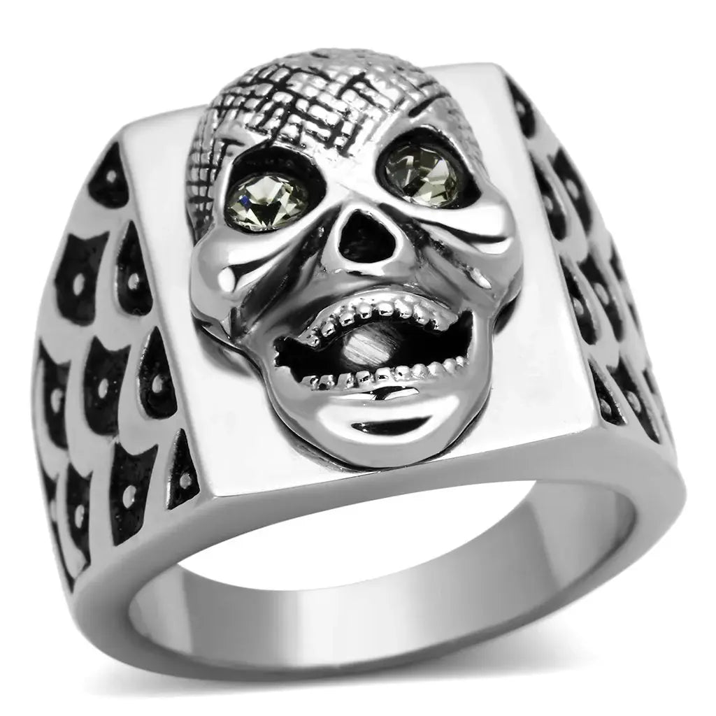 TK1056 - High polished (no plating) Stainless Steel Ring with Top Grade Crystal in Black Diamond - Alamode - Flyclothing LLC