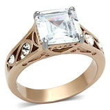 TK1059 - Two-Tone IP Rose Gold Stainless Steel Ring with AAA Grade CZ  in Clear - Alamode