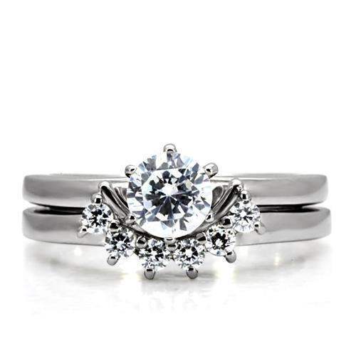 TK105 - High polished (no plating) Stainless Steel Ring with AAA Grade CZ in Clear - Alamode - Flyclothing LLC