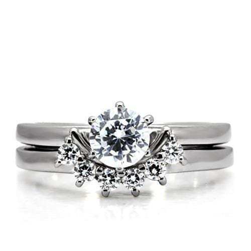 TK105 - High polished (no plating) Stainless Steel Ring with AAA Grade CZ in Clear - Alamode - Flyclothing LLC