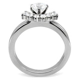 TK105 - High polished (no plating) Stainless Steel Ring with AAA Grade CZ  in Clear - Alamode