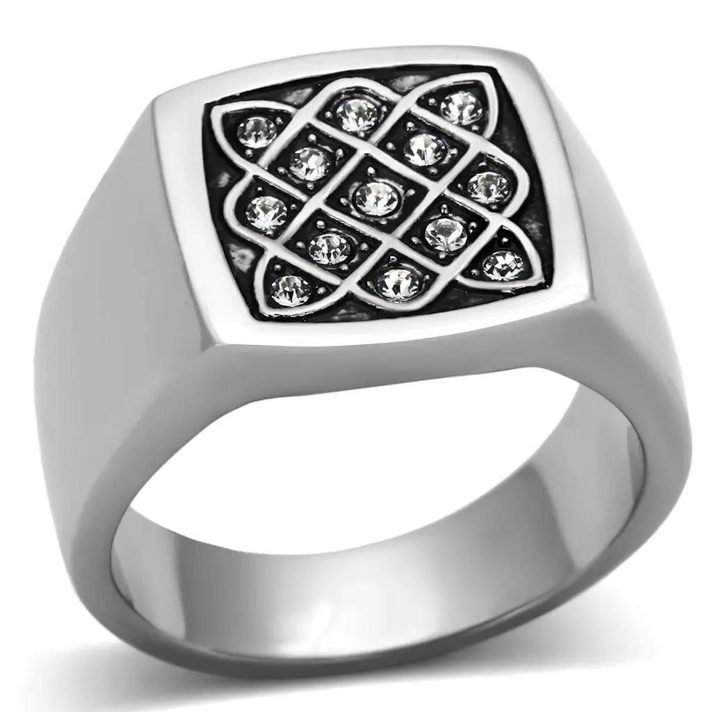 TK1060 - High polished (no plating) Stainless Steel Ring with Top Grade Crystal in Clear - Alamode - Flyclothing LLC