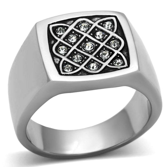TK1060 - High polished (no plating) Stainless Steel Ring with Top Grade Crystal in Clear - Alamode - Flyclothing LLC