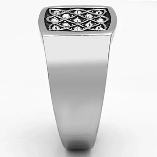 TK1060 - High polished (no plating) Stainless Steel Ring with Top Grade Crystal in Clear - Alamode - Flyclothing LLC