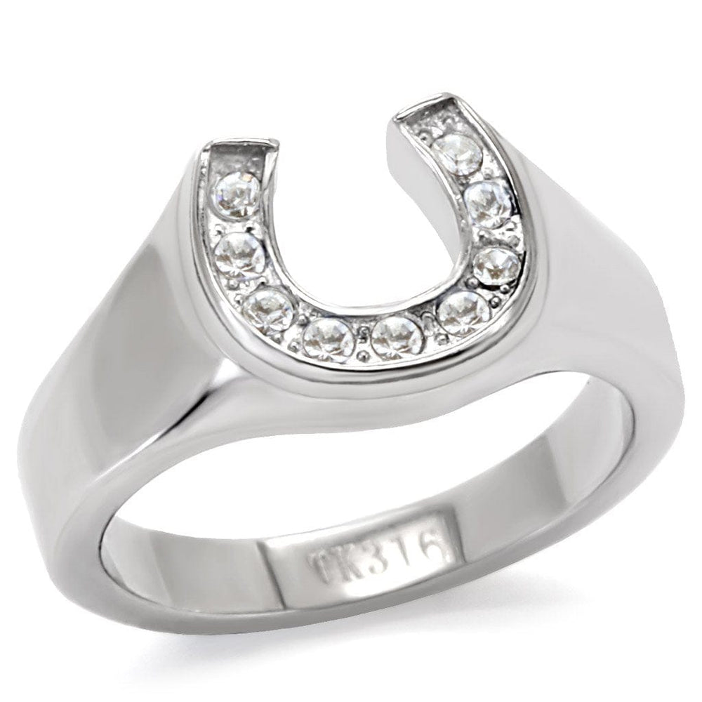 TK10616 - High polished (no plating) Stainless Steel Ring with Top Grade Crystal  in Clear - Alamode