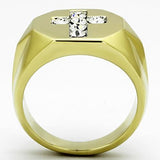 TK1062 - Two-Tone IP Gold (Ion Plating) Stainless Steel Ring with Top Grade Crystal  in Clear - Alamode
