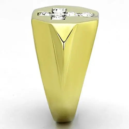 TK1062 - Two-Tone IP Gold (Ion Plating) Stainless Steel Ring with Top Grade Crystal in Clear - Alamode - Flyclothing LLC