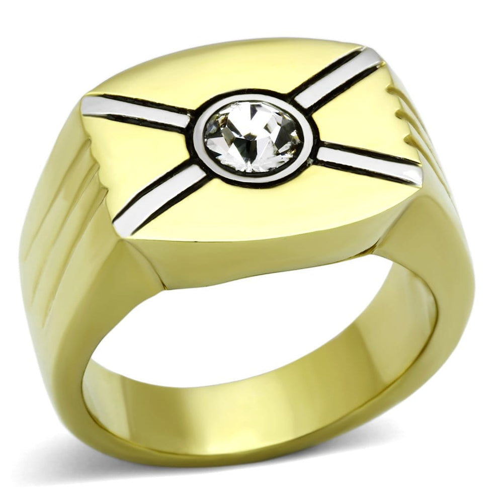 TK1064 - Two-Tone IP Gold (Ion Plating) Stainless Steel Ring with Top Grade Crystal  in Clear - Alamode