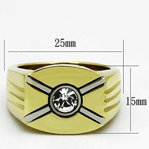 TK1064 - Two-Tone IP Gold (Ion Plating) Stainless Steel Ring with Top Grade Crystal in Clear - Alamode - Flyclothing LLC