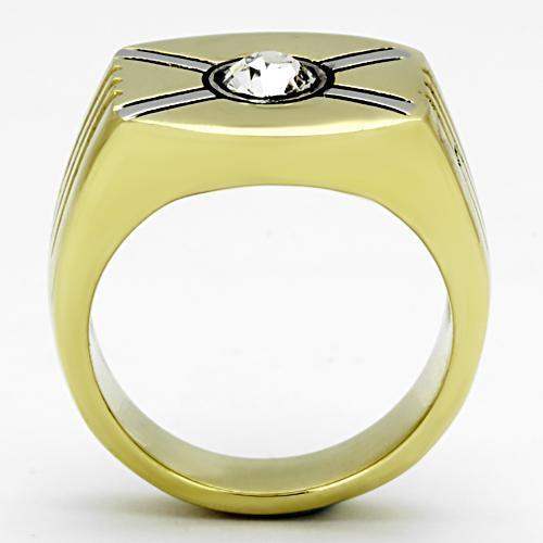 TK1064 - Two-Tone IP Gold (Ion Plating) Stainless Steel Ring with Top Grade Crystal in Clear - Alamode - Flyclothing LLC