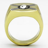 TK1064 - Two-Tone IP Gold (Ion Plating) Stainless Steel Ring with Top Grade Crystal  in Clear - Alamode