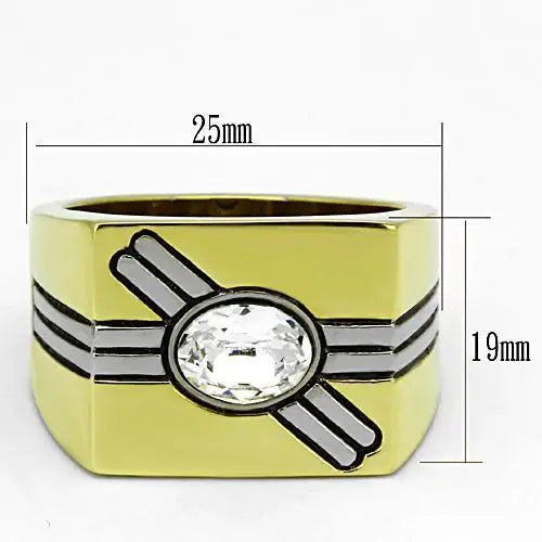 TK1065 - Two-Tone IP Gold (Ion Plating) Stainless Steel Ring with Top Grade Crystal in Clear - Alamode - Flyclothing LLC