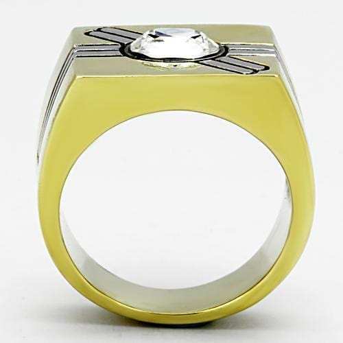 TK1065 - Two-Tone IP Gold (Ion Plating) Stainless Steel Ring with Top Grade Crystal in Clear - Alamode - Flyclothing LLC