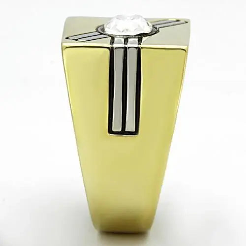 TK1065 - Two-Tone IP Gold (Ion Plating) Stainless Steel Ring with Top Grade Crystal in Clear - Alamode - Flyclothing LLC