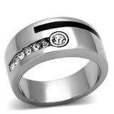 TK1067 - High polished (no plating) Stainless Steel Ring with Top Grade Crystal  in Clear - Alamode