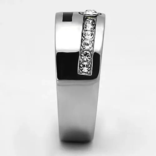 TK1067 - High polished (no plating) Stainless Steel Ring with Top Grade Crystal in Clear - Alamode - Flyclothing LLC