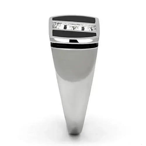 TK1068 - High polished (no plating) Stainless Steel Ring with Top Grade Crystal in Clear - Alamode - Flyclothing LLC
