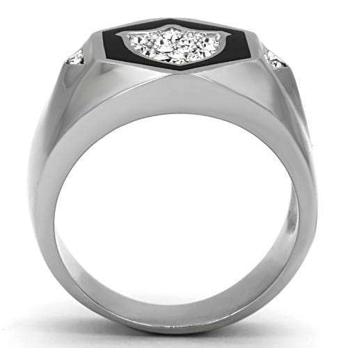 TK1069 - High polished (no plating) Stainless Steel Ring with Top Grade Crystal in Clear - Alamode - Flyclothing LLC