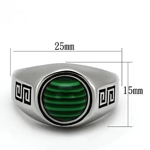 TK1070 - High polished (no plating) Stainless Steel Ring with Synthetic MALACHITE in Emerald - Alamode - Flyclothing LLC