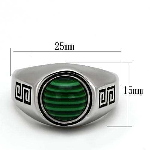 TK1070 - High polished (no plating) Stainless Steel Ring with Synthetic MALACHITE in Emerald - Alamode - Flyclothing LLC