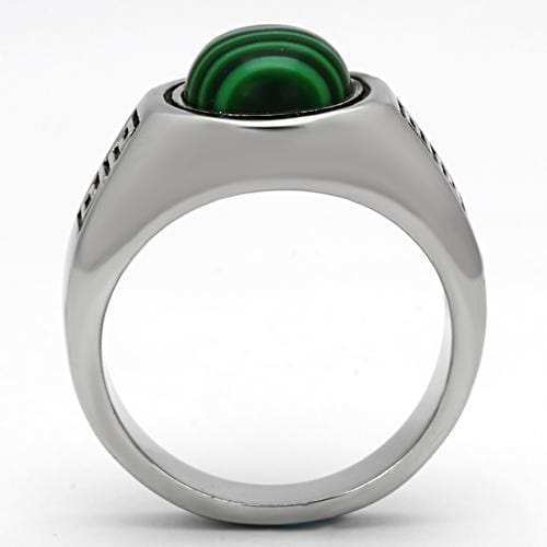 TK1070 - High polished (no plating) Stainless Steel Ring with Synthetic MALACHITE in Emerald - Alamode - Flyclothing LLC