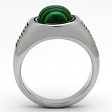 TK1070 - High polished (no plating) Stainless Steel Ring with Synthetic MALACHITE in Emerald - Alamode