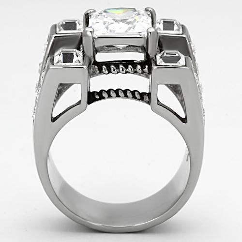 TK1072 - High polished (no plating) Stainless Steel Ring with AAA Grade CZ in Clear - Alamode - Flyclothing LLC