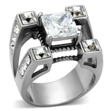 TK1072 - High polished (no plating) Stainless Steel Ring with AAA Grade CZ  in Clear - Alamode