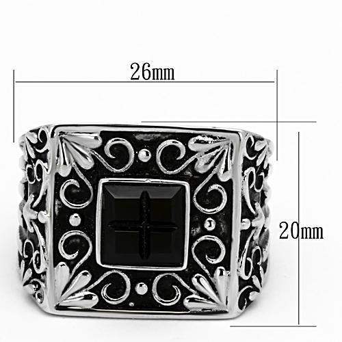 TK1074 - High polished (no plating) Stainless Steel Ring with Synthetic Synthetic Glass in Jet - Alamode - Flyclothing LLC