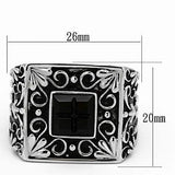TK1074 - High polished (no plating) Stainless Steel Ring with Synthetic Synthetic Glass in Jet - Alamode - Flyclothing LLC