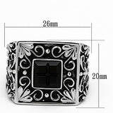 TK1074 - High polished (no plating) Stainless Steel Ring with Synthetic Synthetic Glass in Jet - Alamode
