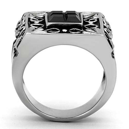 TK1074 - High polished (no plating) Stainless Steel Ring with Synthetic Synthetic Glass in Jet - Alamode - Flyclothing LLC