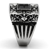 TK1074 - High polished (no plating) Stainless Steel Ring with Synthetic Synthetic Glass in Jet - Alamode