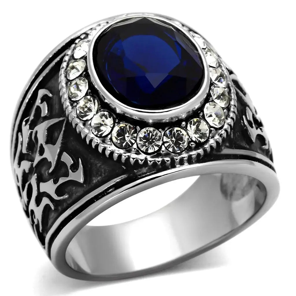 TK1075 - High polished (no plating) Stainless Steel Ring with Synthetic Synthetic Glass in Montana - Alamode - Flyclothing LLC