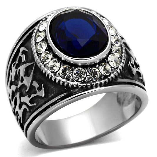 TK1075 - High polished (no plating) Stainless Steel Ring with Synthetic Synthetic Glass in Montana - Alamode - Flyclothing LLC