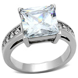 TK1081 - High polished (no plating) Stainless Steel Ring with AAA Grade CZ  in Clear