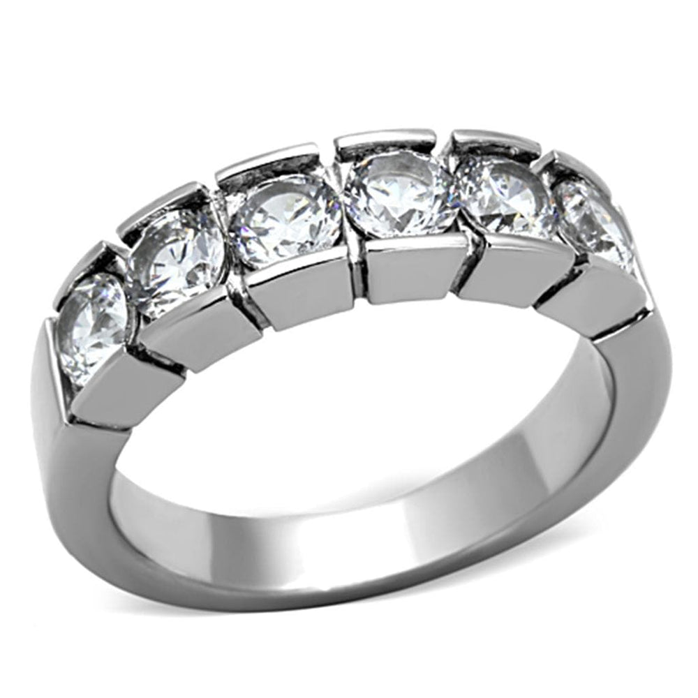 TK1082 - High polished (no plating) Stainless Steel Ring with AAA Grade CZ  in Clear - Alamode