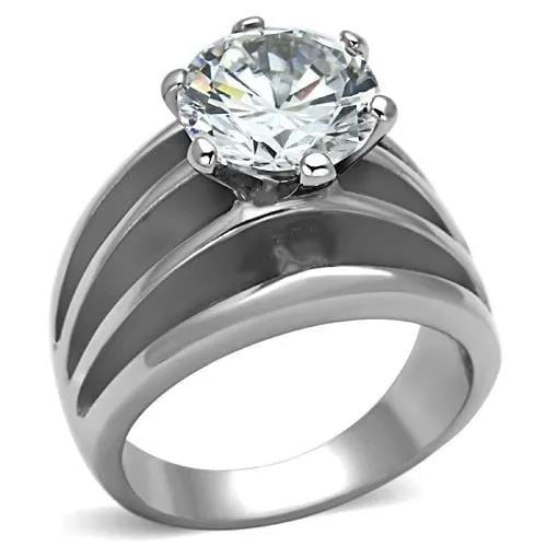 TK1084 - High polished (no plating) Stainless Steel Ring with AAA Grade CZ  in Clear - Alamode