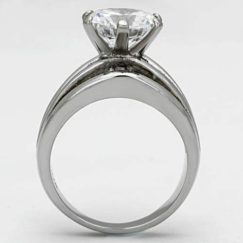 TK1084 - High polished (no plating) Stainless Steel Ring with AAA Grade CZ in Clear - Alamode - Flyclothing LLC