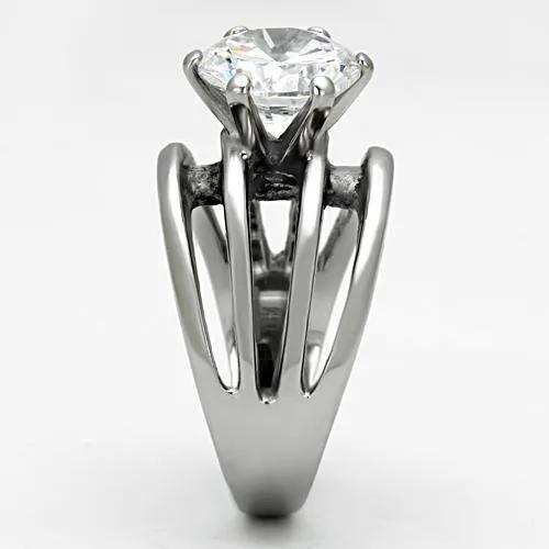 TK1084 - High polished (no plating) Stainless Steel Ring with AAA Grade CZ in Clear - Alamode - Flyclothing LLC