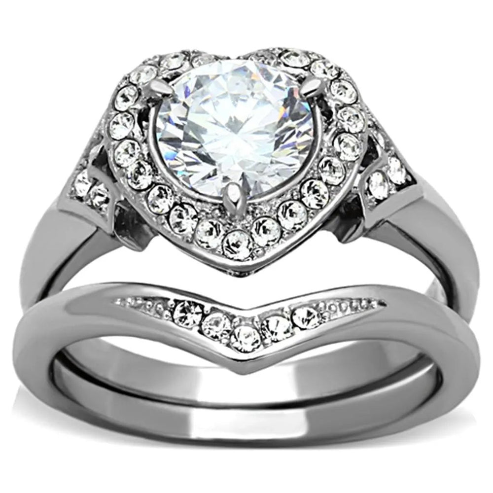 TK1087 - High polished (no plating) Stainless Steel Ring with AAA Grade CZ  in Clear - Alamode