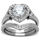 TK1087 - High polished (no plating) Stainless Steel Ring with AAA Grade CZ  in Clear - Alamode