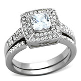 TK1088 - High polished (no plating) Stainless Steel Ring with AAA Grade CZ  in Clear - Alamode