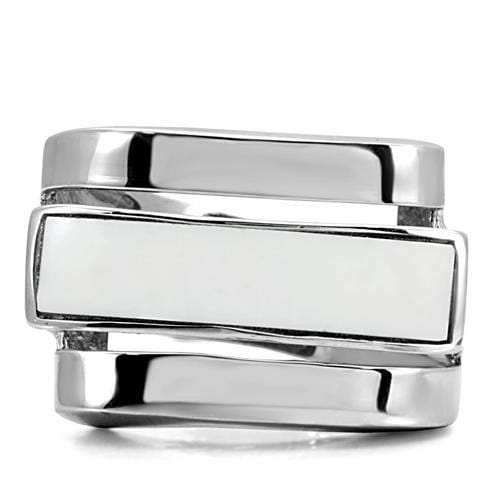 TK108 - High polished (no plating) Stainless Steel Ring with Semi-Precious Agate in White - Alamode - Flyclothing LLC