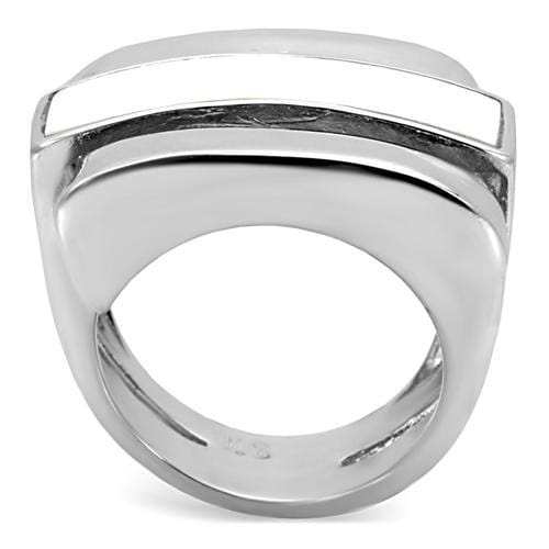 TK108 - High polished (no plating) Stainless Steel Ring with Semi-Precious Agate in White - Alamode - Flyclothing LLC