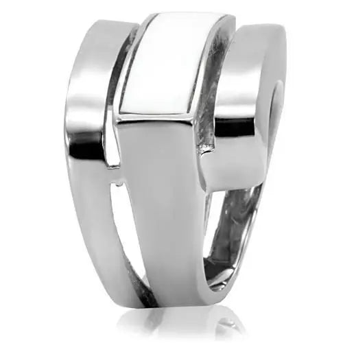 TK108 - High polished (no plating) Stainless Steel Ring with Semi-Precious Agate in White - Alamode - Flyclothing LLC