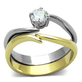 TK1092 - Two-Tone IP Gold (Ion Plating) Stainless Steel Ring with AAA Grade CZ in Clear - Alamode - Flyclothing LLC